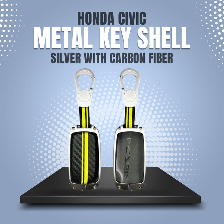 Honda Civic Metal Key Shell Case Cover Silver With Carbon Fiber