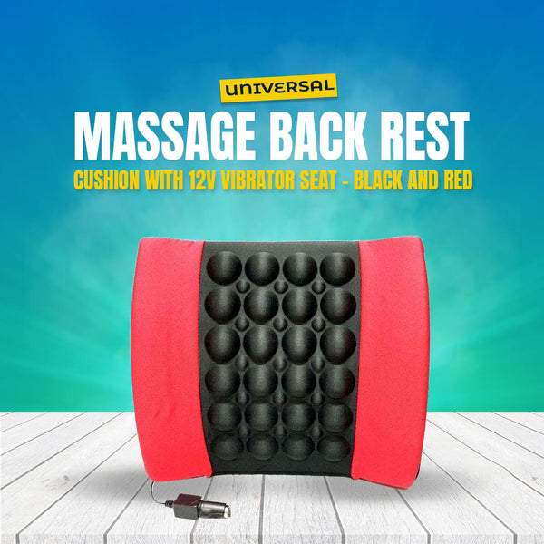 Universal Massage Back Rest Cushion With 12V Vibrator Seat - Black And Red