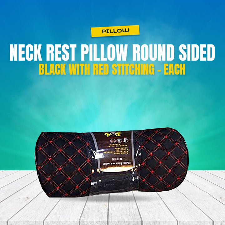 Neck Rest Pillow Round Sided Black with Red Stitching - Each