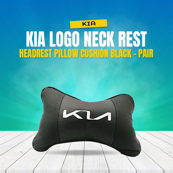 KIA New Logo Neck Rest Headrest Pillow Cushion Black - Pair