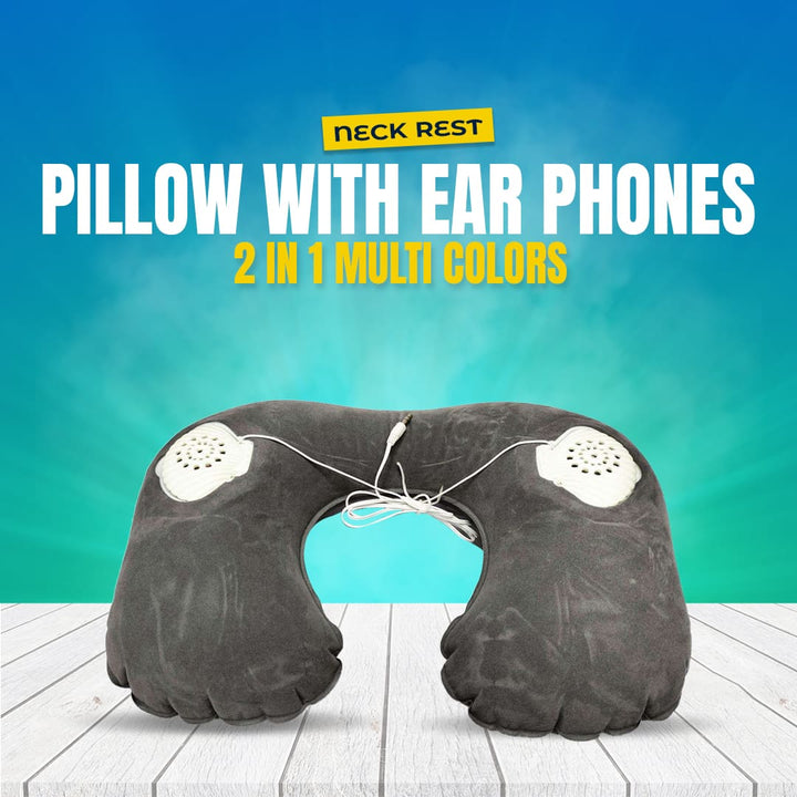 Neck Rest Pillow With Ear Phones 2 In 1 Multi Colors