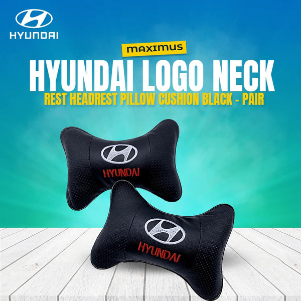 Hyundai Logo Neck Rest Headrest Pillow Cushion Black - Pair