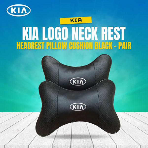 KIA Logo Neck Rest Headrest Pillow Cushion Black - Pair