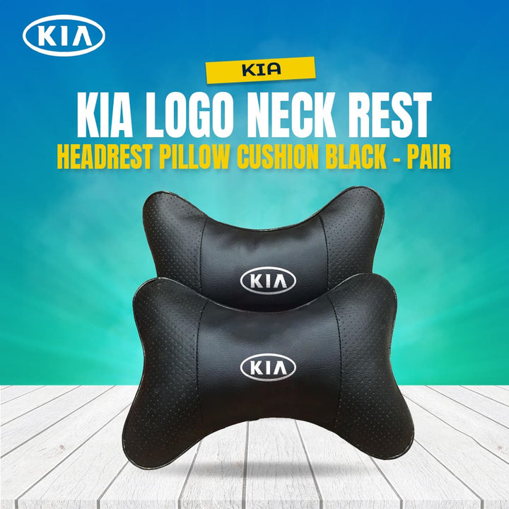 KIA Logo Neck Rest Headrest Pillow Cushion Black - Pair