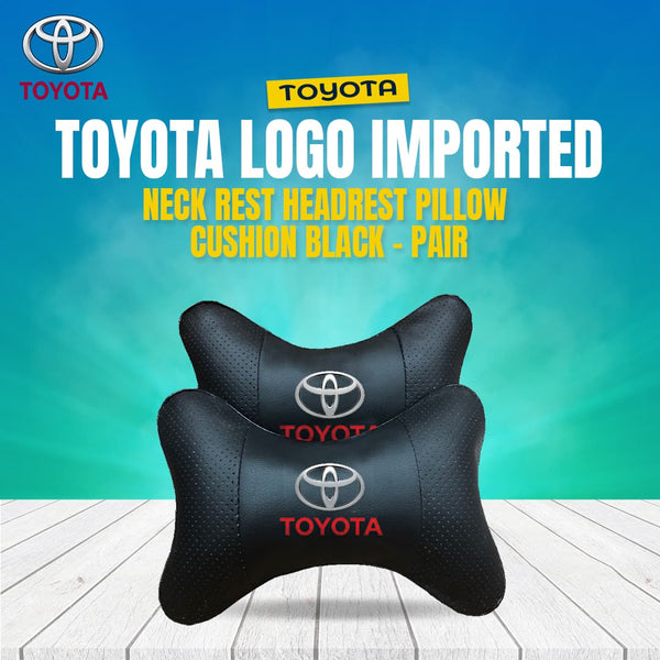 Toyota Logo Imported Neck Rest Headrest Pillow Cushion Black - Pair