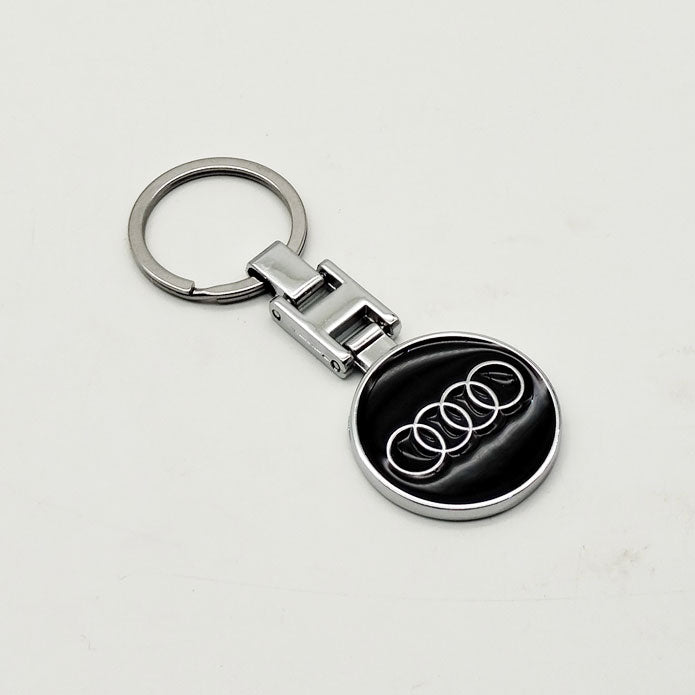 Audi Metal Keychain Keyring Round - Black And Chrome