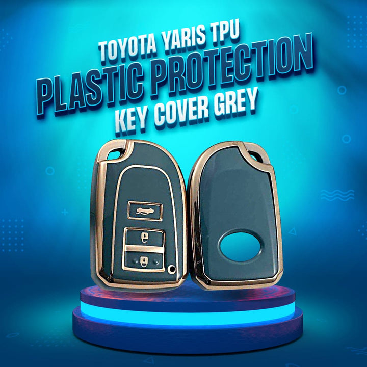 Toyota Yaris TPU Plastic Protection Key Cover Black With Golden 3 Buttons - Model 2020-2022