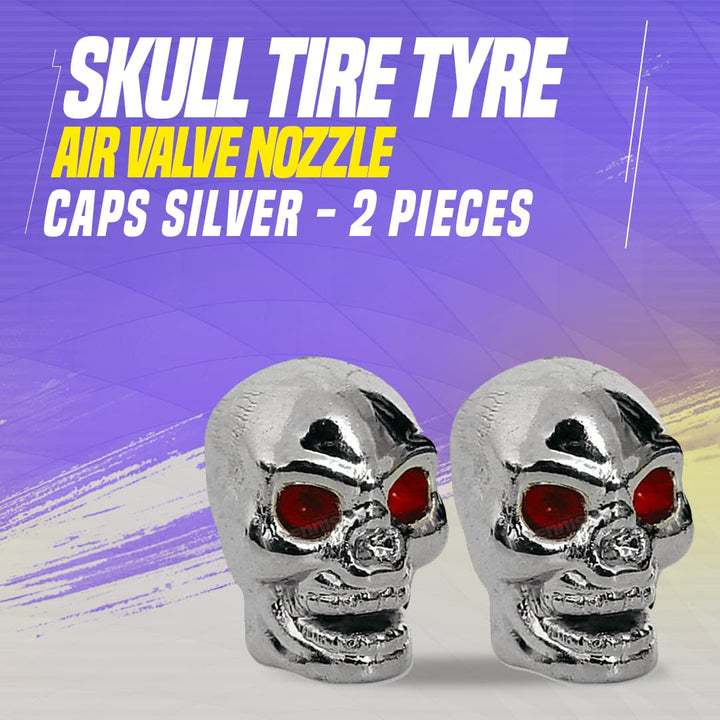 Skull Tire Tyre Air Valve Nozzle Caps Silver - 2 Pieces