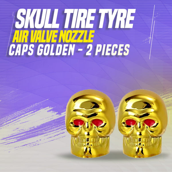 Skull Tire Tyre Air Valve Nozzle Caps Golden - 2 Pieces