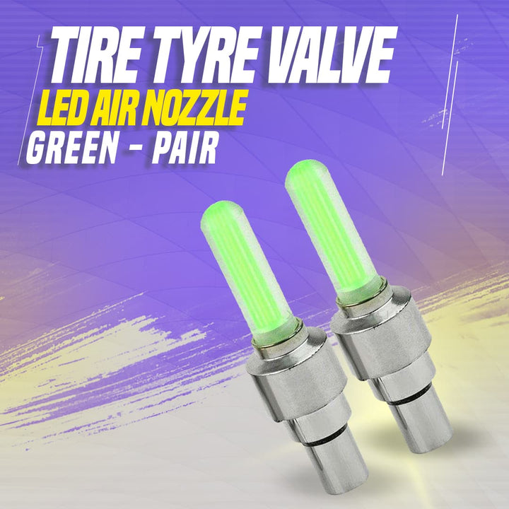 Tire Tyre Valve LED Air Nozzle Green - Pair