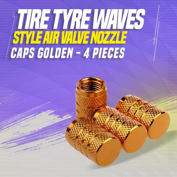 Tire Tyre Waves Style Air Valve Nozzle Caps Golden - 4 Pieces