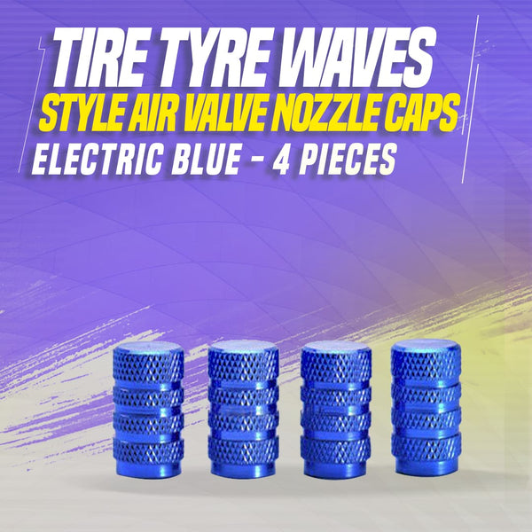 Tire Tyre Waves Style Air Valve Nozzle Caps Electric Blue - 4 Pieces