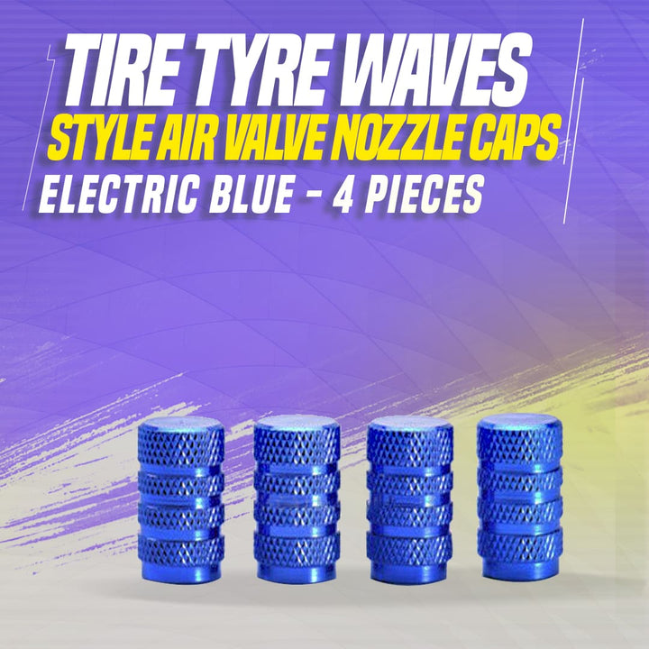 Tire Tyre Waves Style Air Valve Nozzle Caps Electric Blue - 4 Pieces