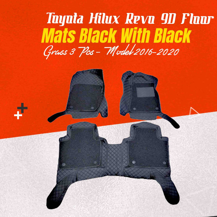 Toyota Hilux Revo/Rocco 9D Floor Mats Mix Thread Black With Black Grass 3 Pcs