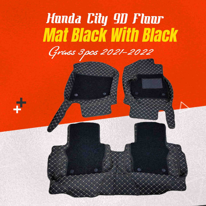 Honda City 9D Floor Mat Mix Thread Black With Black Grass 3pcs 2021-2022