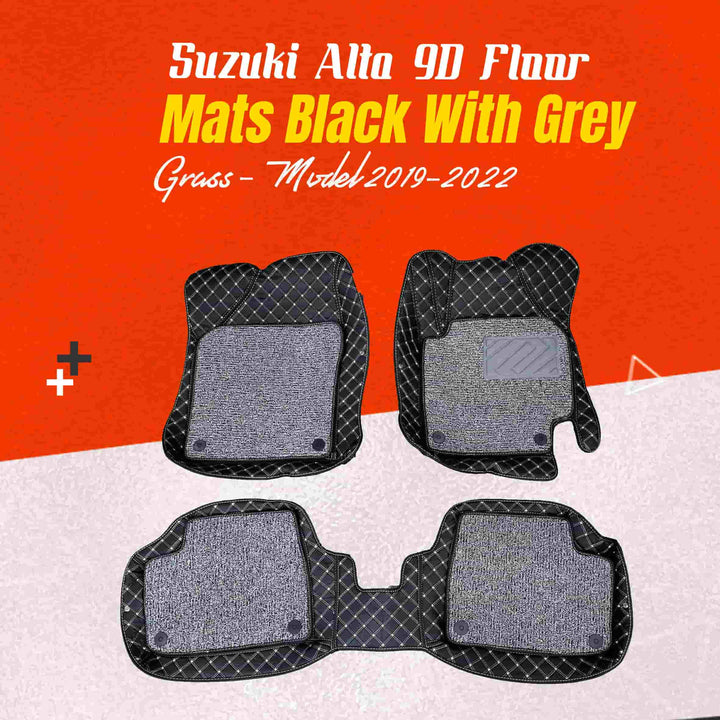 Suzuki Cultus 9D Floor Mats Black With Grey Grass - Model 2017-2022