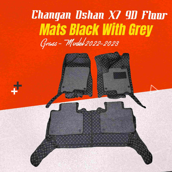 Changan Oshan X7 9D Floor Mats Mix Thread Black With Grey Grass - Model 2022-2024