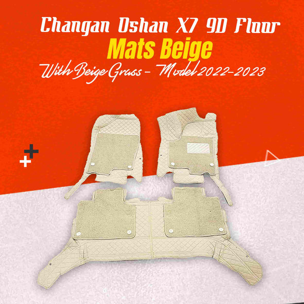 Changan Oshan X7 9D Floor Mats Mix Thread Beige With Beige Grass - Model 2022-2024