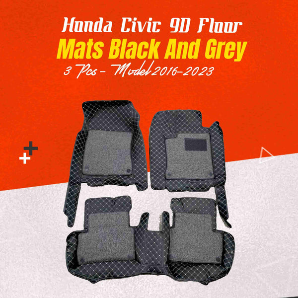 Honda Civic 9D Floor Mats Mix Thread Black and Grey 3 Pcs - Model 2016-2024