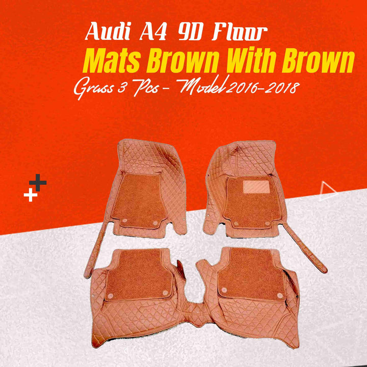 Audi A4 9D Floor Mats Mix Thread Brown With Brown Grass 3 Pcs - Model 2016-2018