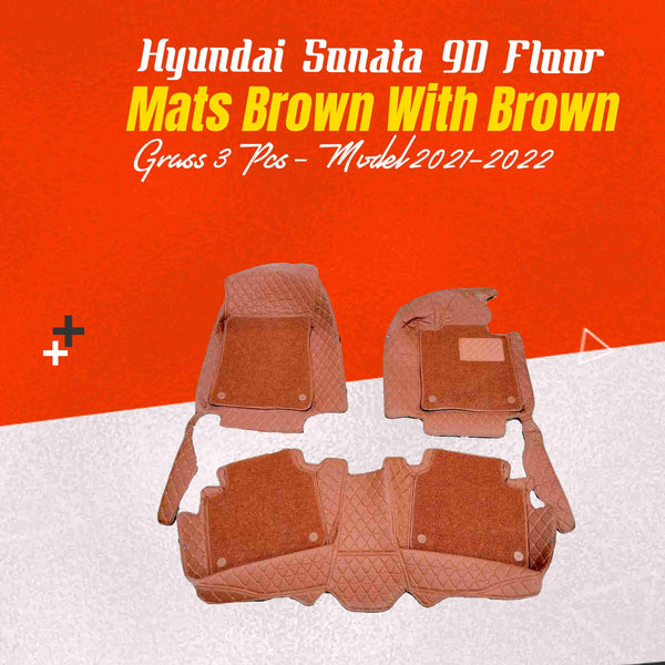 Hyundai Sonata 9D Floor Mats Mix Thread Brown With Brown Grass 3 Pcs - Model 2021-2024