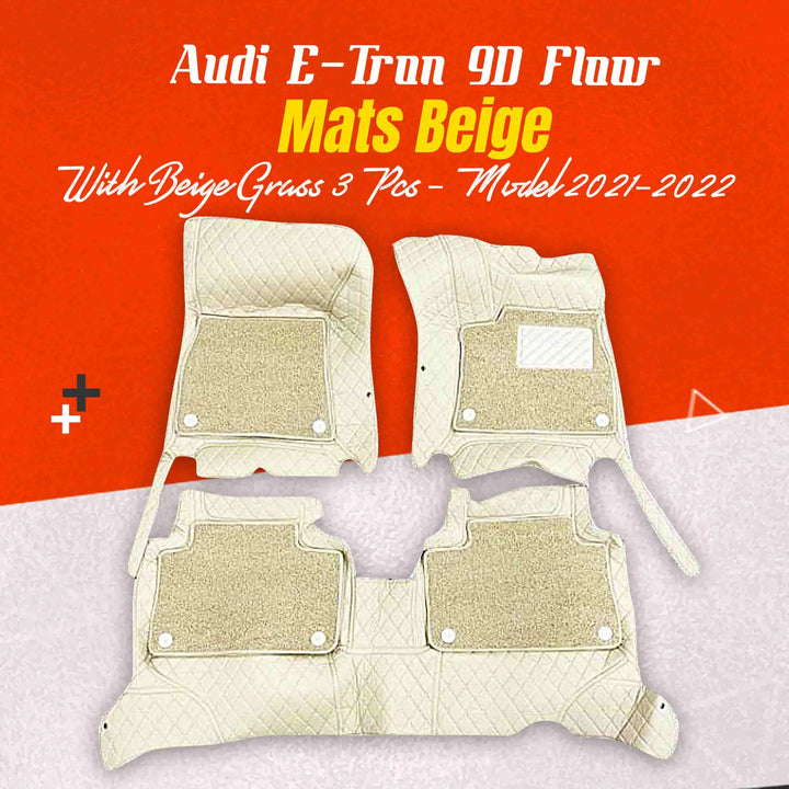 Audi E Tron 9D Floor Mats Mix Thread Beige With Beige Grass 3 Pcs - Model 2021-2022