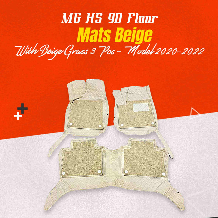 MG HS 9D Floor Mats Beige Mix Thread With Beige Grass 3 Pcs - Model 2020-2022