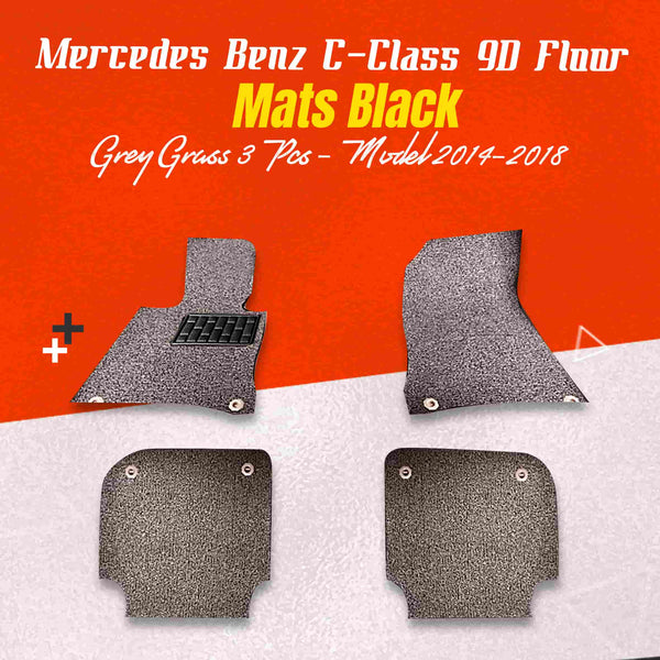 Mercedes Benz C-Class 9D Floor Mats Mix Thread Black With Grey Grass 3 Pcs - Model 2014-2018