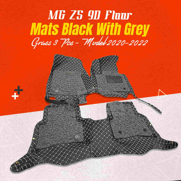 MG ZS 9D Floor Mats Mix Thread Black With Grey Grass 3 Pcs - Model 2020-2022