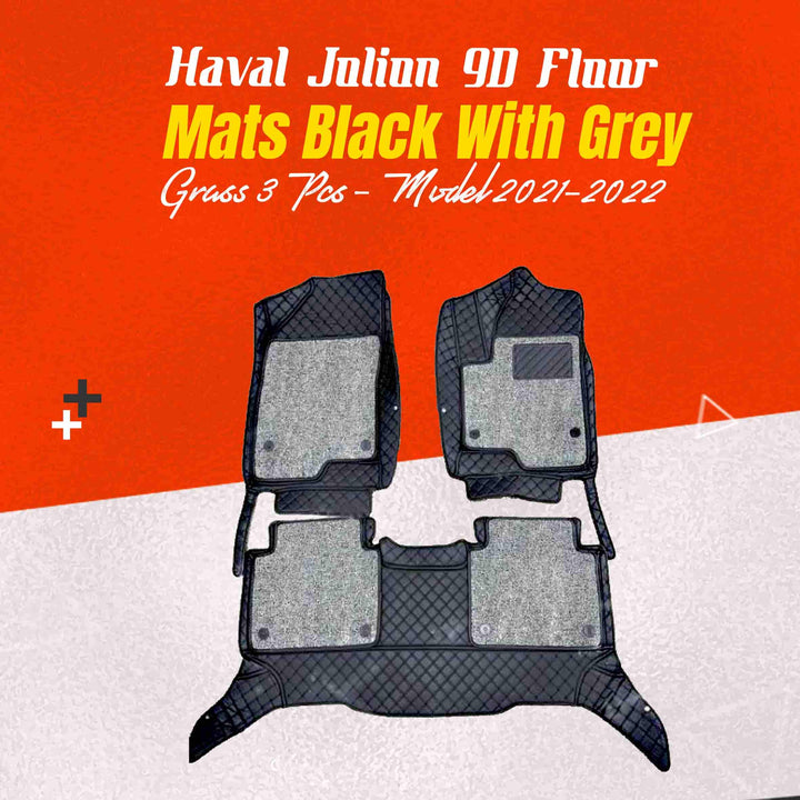 Haval Jolion 9D Floor Mats Black With Grey Grass 3 Pcs - Model 2021-2024