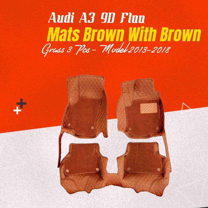 Audi A3 9D Floor Mats Mix Thread Brown With Brown Grass 3 Pcs - Model 2013-2018