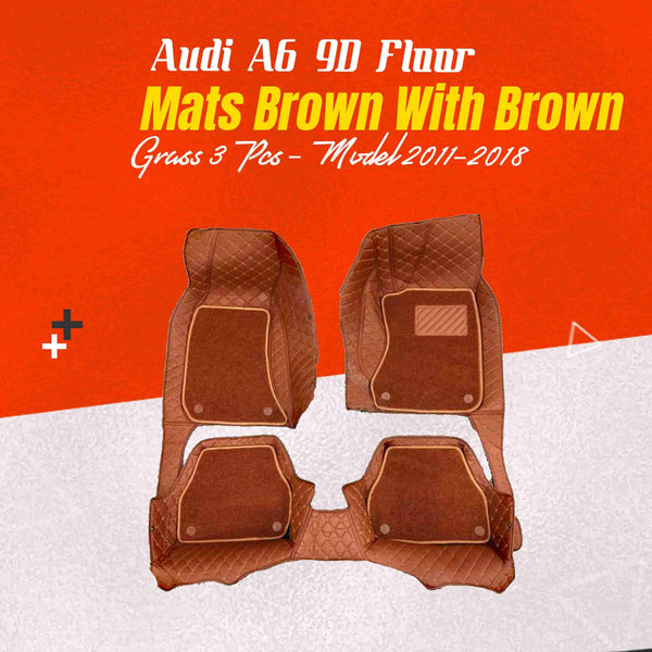 Audi A6 9D Floor Mats Mix Thread Brown With Brown Grass 3 Pcs - Model 2011-2018