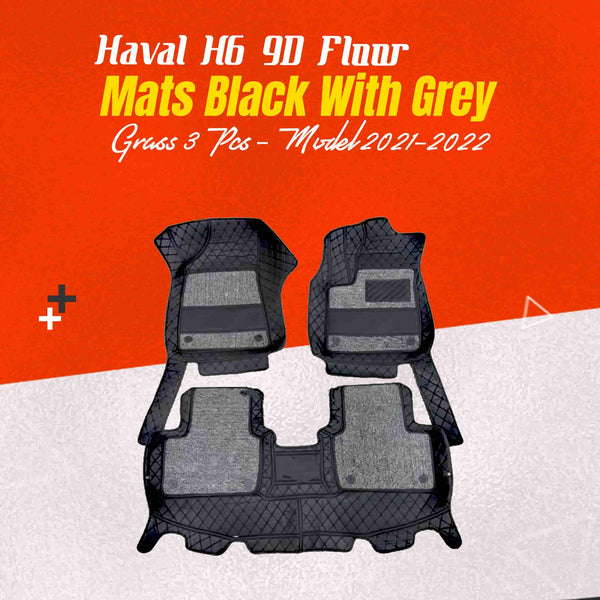 Haval H6 9D Floor Mats Mix Thread Black With Grey Grass 3 Pcs - Model 2021-2024