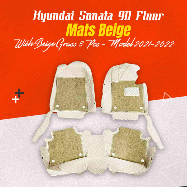 Hyundai Sonata 9D Floor Mats Mix Thread Beige With Beige Grass 3 Pcs - Model 2021-2024