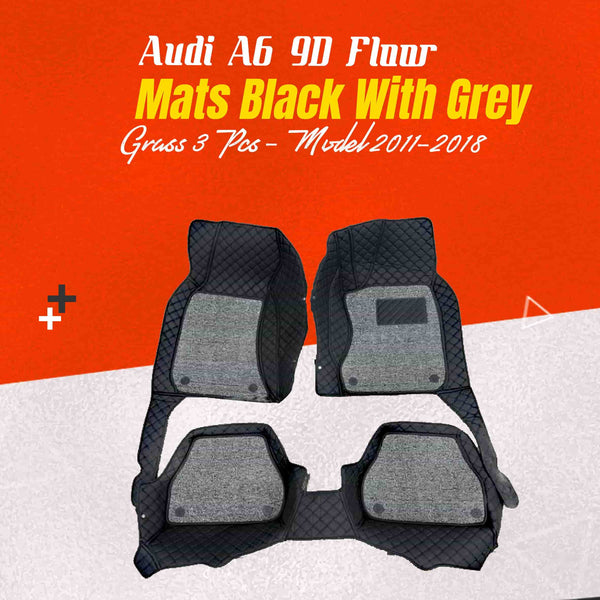 Audi A6 9D Floor Mats Mix Thread Black With Grey Grass 3 Pcs - Model 2011-2018