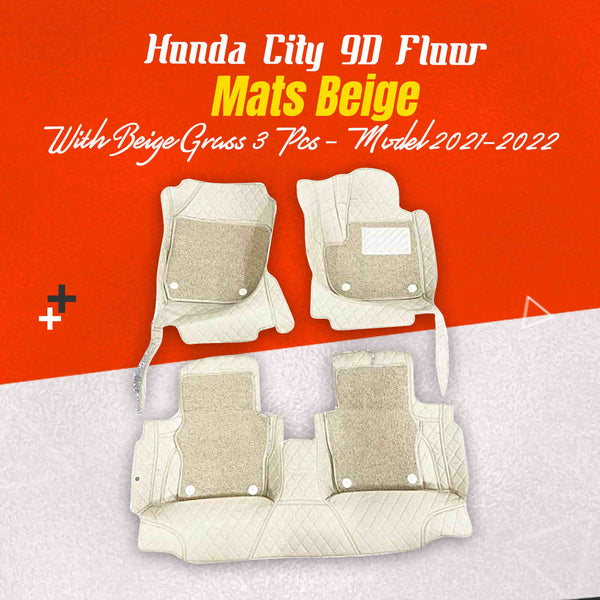 Honda City 9D Floor Mats Mix Thread Beige With Beige Grass 3 Pcs - Model 2021-2022