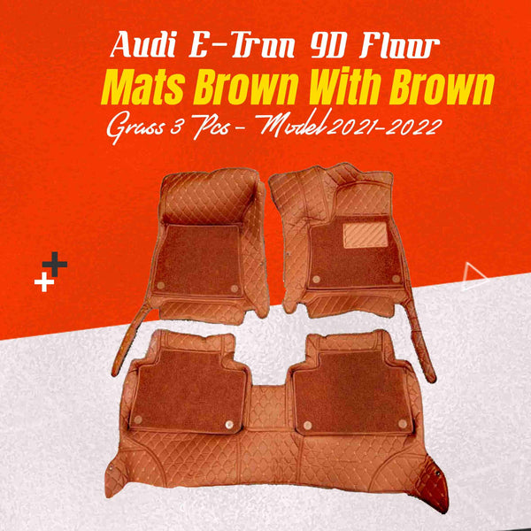 Audi E Tron 9D Floor Mats Mix Thread Brown With Brown Grass 3 Pcs - Model 2021-2022