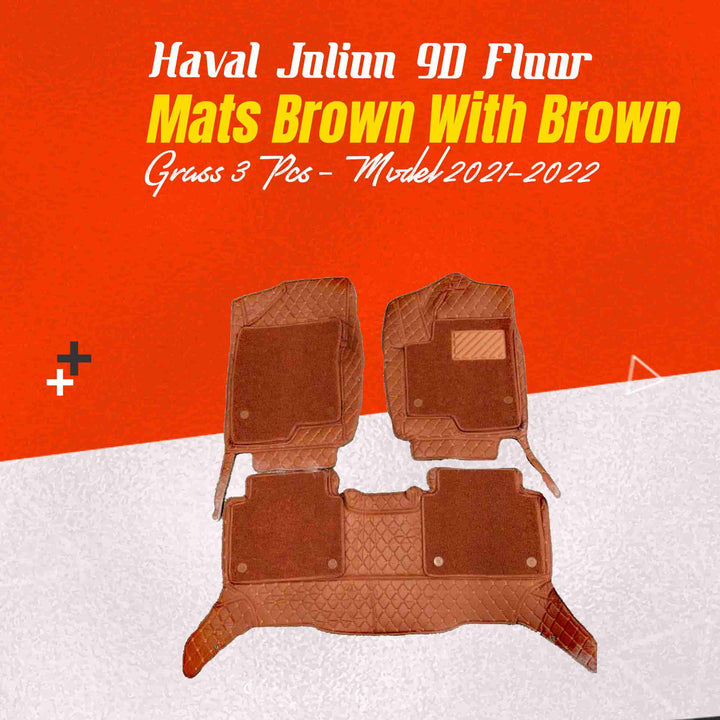 Haval Jolion 9D Floor Mats Brown With Brown Grass 3 Pcs - Model 2021-2024