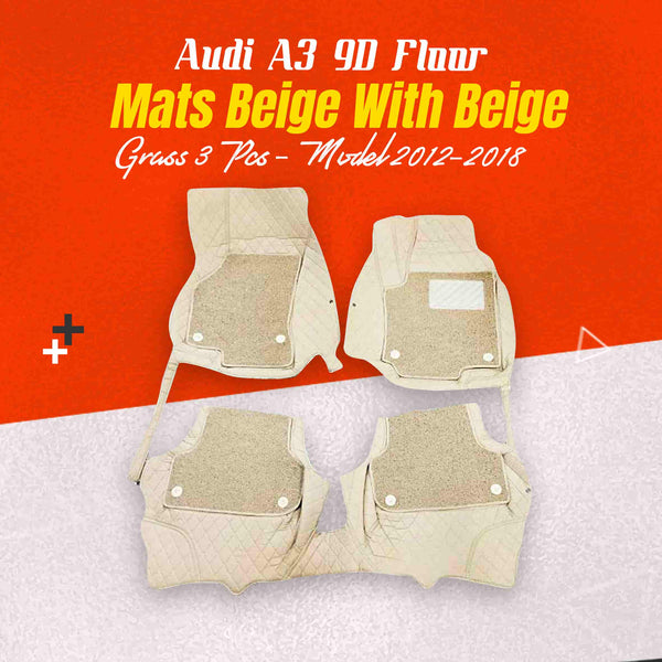 Audi A3 9D Floor Mats Mix Thread Beige With Beige Grass 3 Pcs - Model 2012-2018