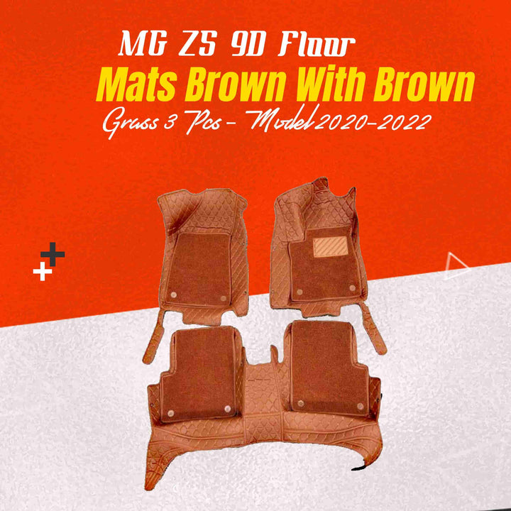 MG ZS 9D Floor Mats Mix Thread Brown With Brown Grass 3 Pcs - Model 2020-2022