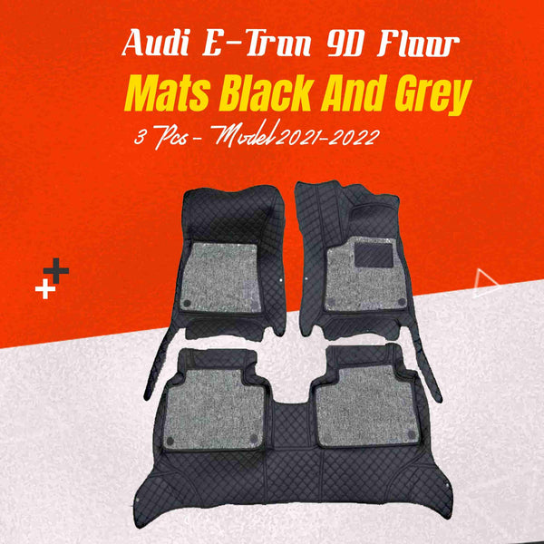 Audi E Tron 9D Floor Mats Mix Thread Black and Grey 3 Pcs - Model 2021-2022