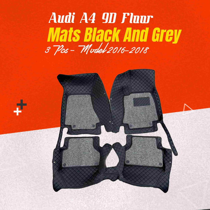 Audi A4 9D Floor Mats Mix Thread Black and Grey 3 Pcs - Model 2016-2018