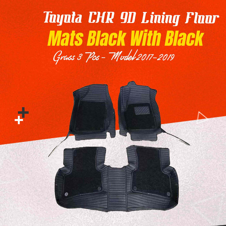 Toyota CHR 9D Lining Floor Mats Mix Thread Black With Black Grass 3 Pcs - Model 2017-2019