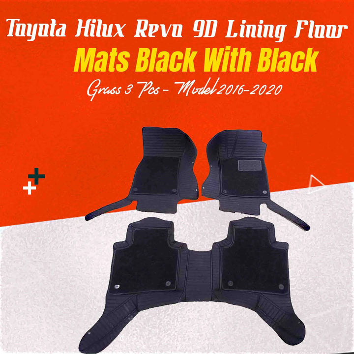 Toyota Hilux Revo/Rocco 9D Lining Floor Mats Mix Thread Black With Black Grass 3 Pcs