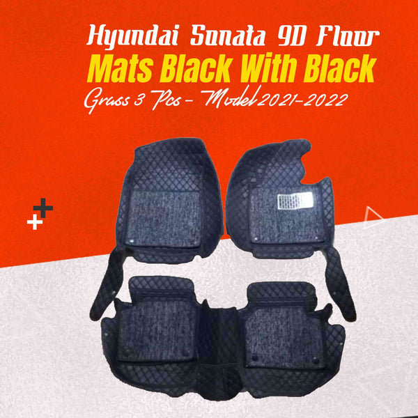 Hyundai Sonata 9D Floor Mats Mix Thread Black With Black Grass 3 Pcs - Model 2021-2024