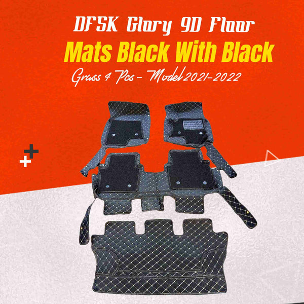 DFSK Glory 9D Floor Mats Mix Thread Black With Black Grass 4 Pcs - Model 2021-2024