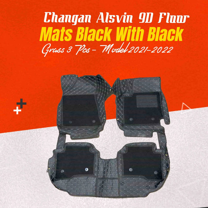 Changan Alsvin 9D Floor Mats Mix Thread Black With Black Grass 3 Pcs - Model 2021-2024