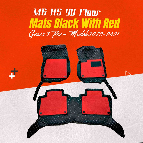 MG HS 9D Floor Mats Mix Thread Black With Red Grass 3 Pcs - Model 2020-2021