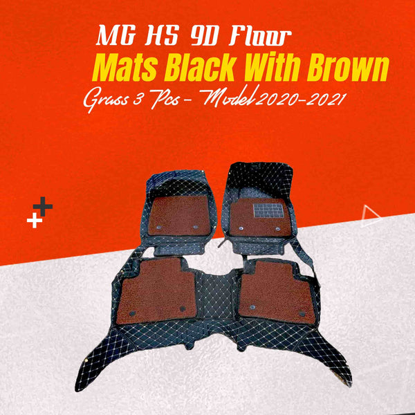 MG HS 9D Floor Mats Mix Thread Black With Brown Grass 3 Pcs - Model 2020-2021