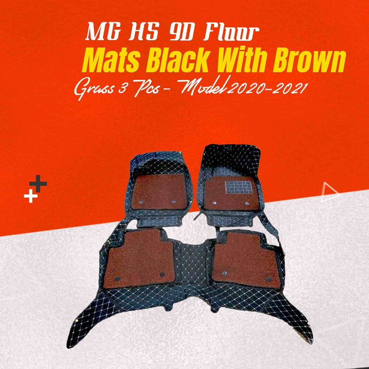 MG HS 9D Floor Mats Black With Brown Grass 3 Pcs - Model 2020-2021
